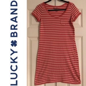 3/$30 Lucky Brand Coral Tee Shirt Striped Dress
